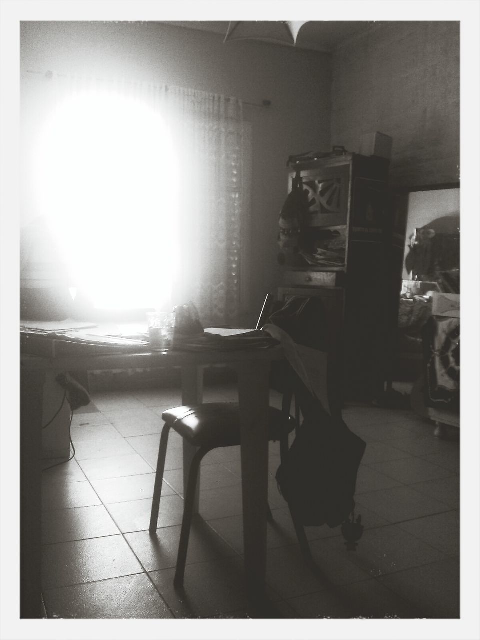 transfer print, auto post production filter, sunlight, indoors, chair, table, architecture, built structure, sunbeam, sun, empty, absence, shadow, home interior, sunny, day, lens flare, sitting, building exterior, flooring