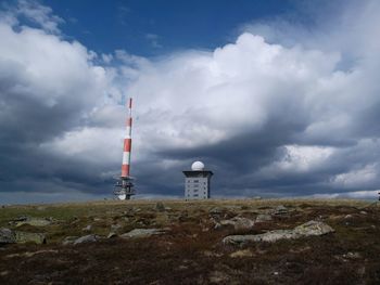 Brocken panoramic view under towering sky and clouds in the harz mountains in lower saxony germany