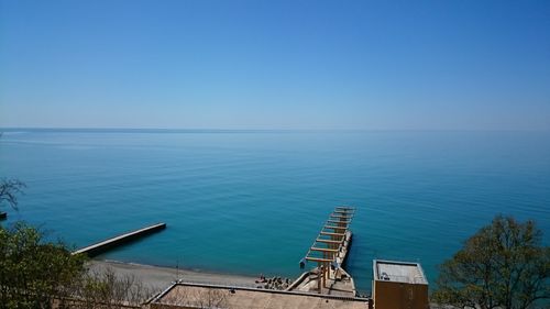 Scenic view of sea against clear blue sky