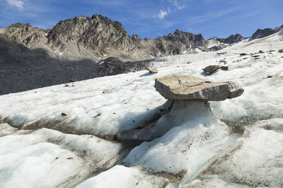 Balanced rock on bomber glacier, talkeetna mountains, alaska