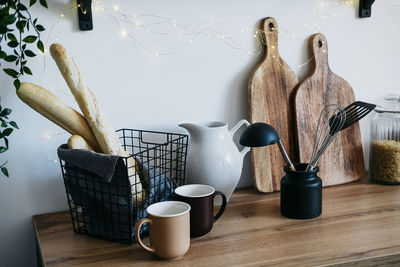 Warm eco interior in the home kitchen.