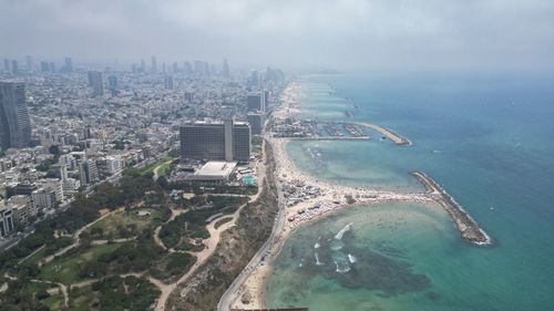 High angle view of cityscape against sky