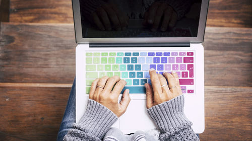 Close-up of woman using laptop