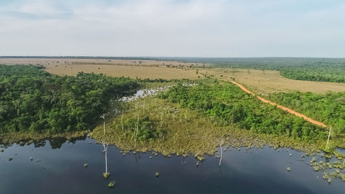 Scenic view of lake against sky