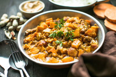 Close-up of food in bowl on table