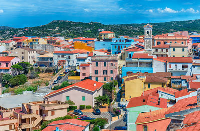 High angle view of townscape against sky