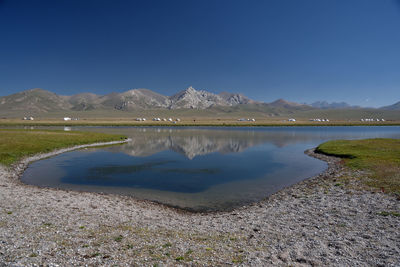 Scenic view of lake against blue sky