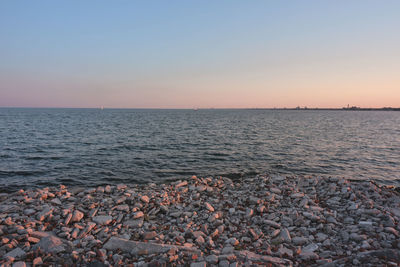 Scenic view of sea against clear sky