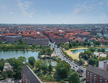 High angle view of townscape against sky