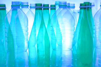 Close-up of blue glass bottle
