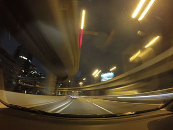 Light trails on road at night