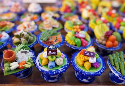 High angle view of multi colored vegetables on table