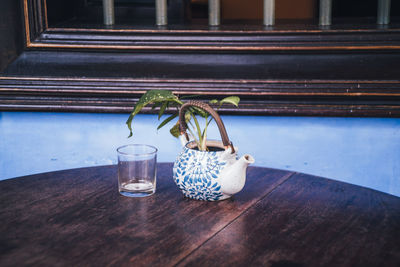 Close-up of wine glass on table