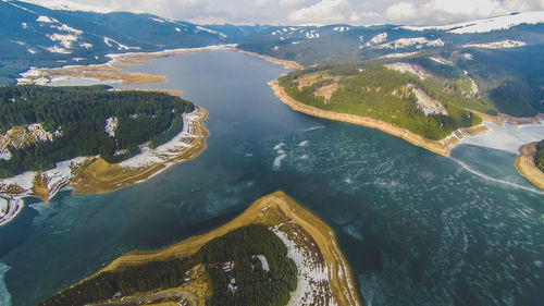 High angle view of lake and mountain