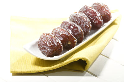 High angle view of dessert in plate on table