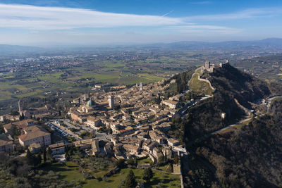 Extended panoramic aerial view of the city of assisi umbria