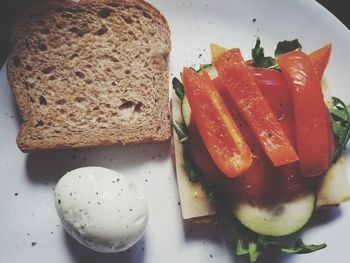 High angle view of breakfast served in plate