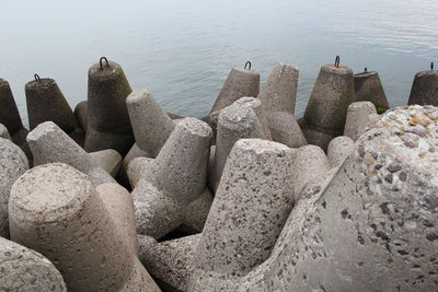 High angle view of stones on beach