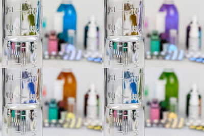 Close-up of glass bottles on table