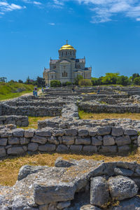 View of historical building against blue sky