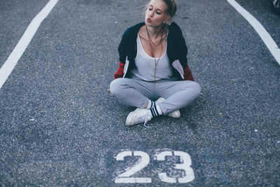High angle view of man on street
