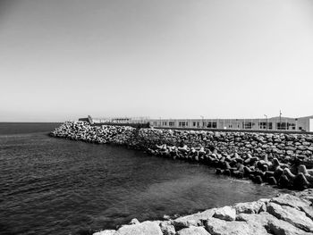 Breakwaters tanger - scenic view of sea against clear sky