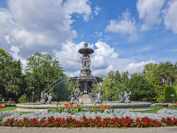 Beautiful fountain in the city park stadtpark, a green island in  center of graz, styria, austria. 