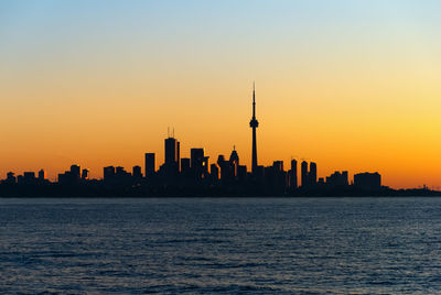 View of buildings in city during sunset