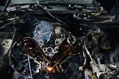 High angle view of damaged car