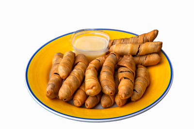 High angle view of breakfast on table