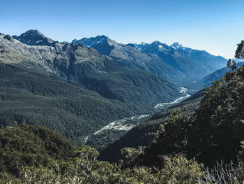 Scenic view of mountains against clear sky