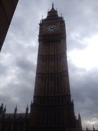 Low angle view of big ben against cloudy sky