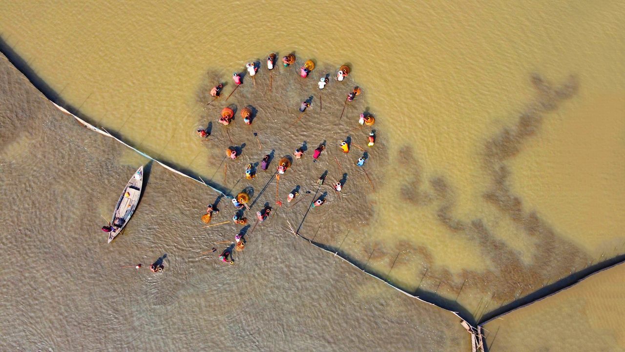 HIGH ANGLE VIEW OF PEOPLE ON THE LAND