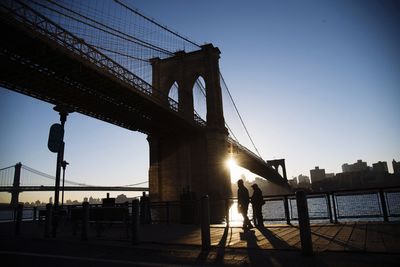 View of suspension bridge against clear sky