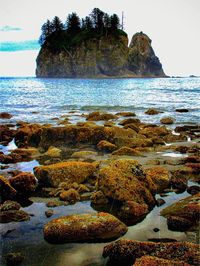 Scenic view of sea against clear sky