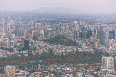 High angle view of modern buildings in city