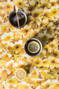 Directly above view of tea cup on table