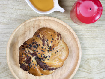 High angle view of breakfast on table