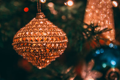 Close-up of illuminated christmas tree at night