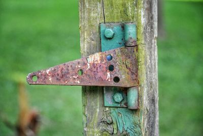 Close-up of old rusty metal door