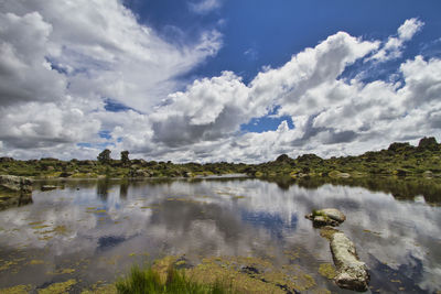 View of lake against cloudy sky