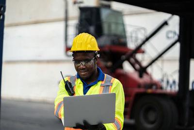 Man working with umbrella