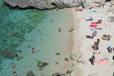 High angle view of people on beach