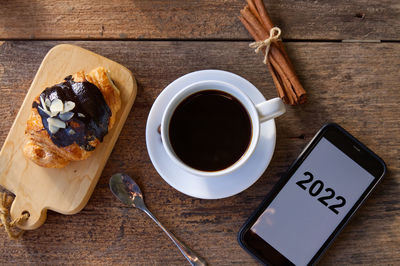 High angle view of breakfast on table