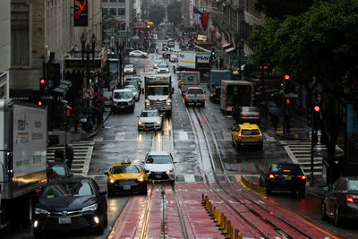 High angle view of traffic on road in city