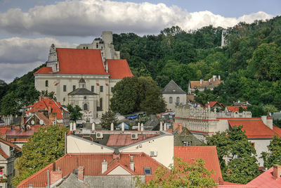 Church in town against sky