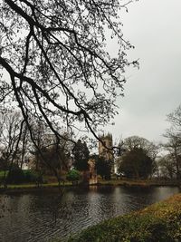 Scenic view of river by trees against sky