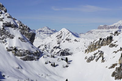 Scenic view of snowcapped mountains against sky