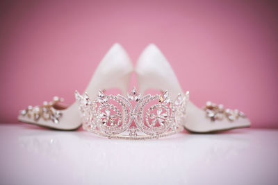 Close-up of christmas decorations on table