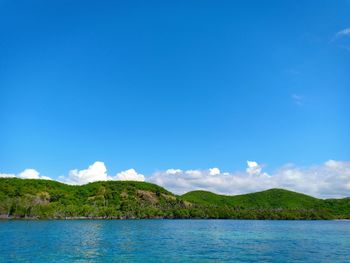 Scenic view of sea against blue sky